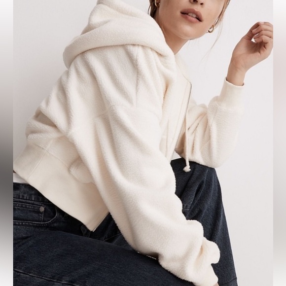 Madewell Sherpa Zip-Front Drawstring Hoodie Sweatshirt Size Large new with tags - Picture 3 of 11